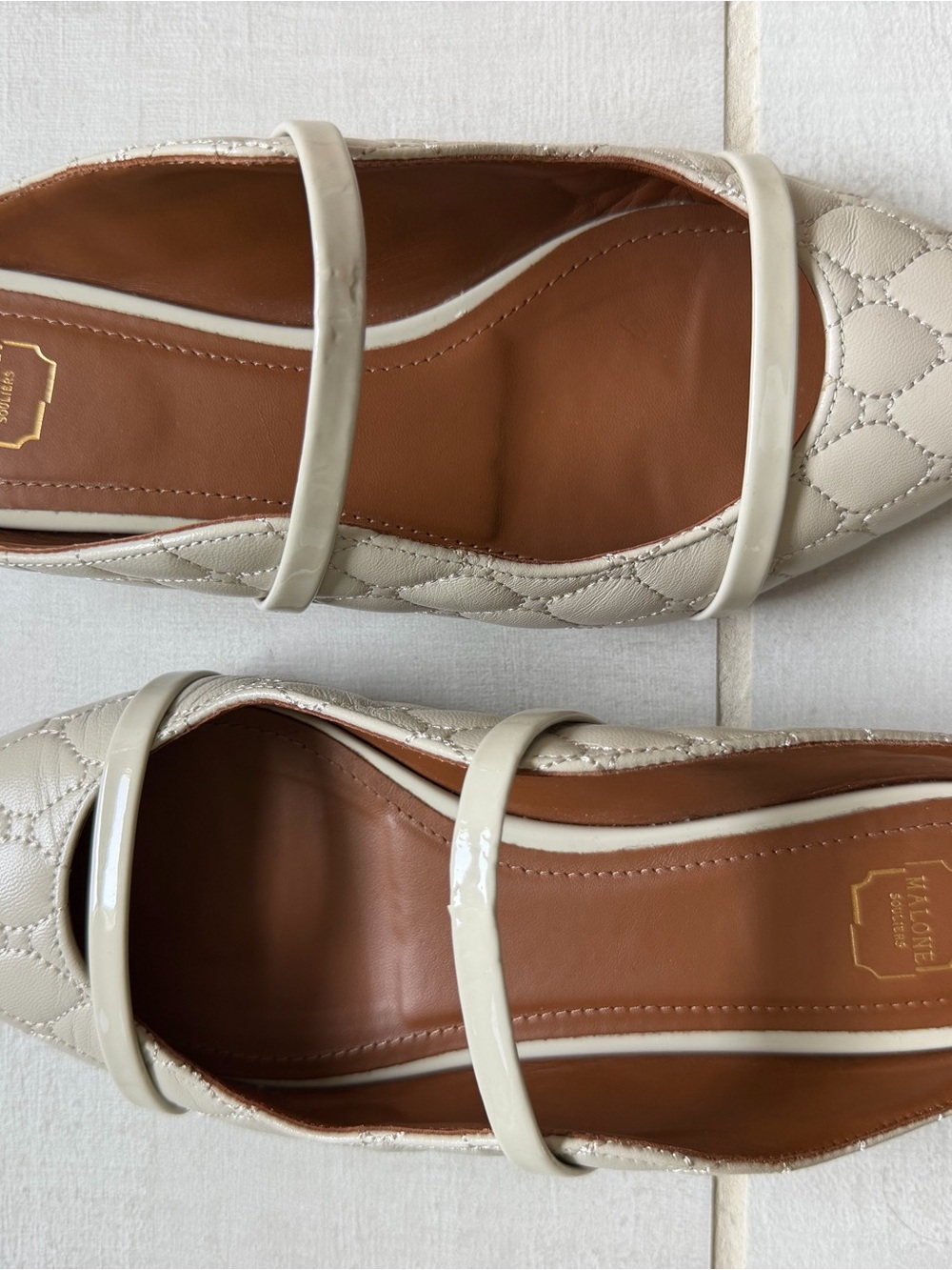 Malone Souliers Quilted Nappa Leather Maureen Flat Mules Cream 37.5